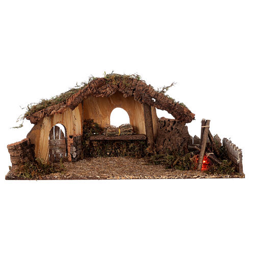 Nativity setting, stable with fire and fence 25x56x21cm 6