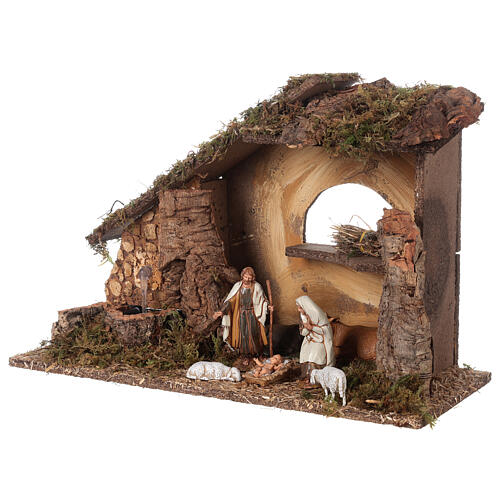 Nativity setting, stable with fountain and barn 28x42x18cm 3