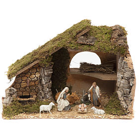 Cabanas e Grutas para Presépio: Cabana presépio com fontanário e celeiro 28x42x18 cm