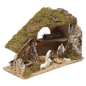 Cabanas e Grutas para Presépio: Cabana presépio com fontanário e celeiro 28x42x18 cm