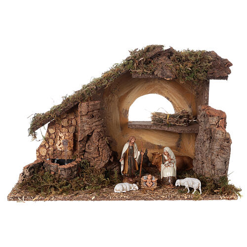 Nativity setting, stable with fountain and barn 28x42x18cm 1