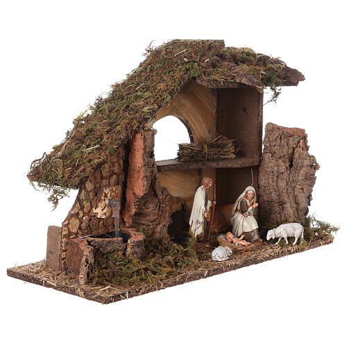 Nativity setting, stable with fountain and barn 28x42x18cm 5