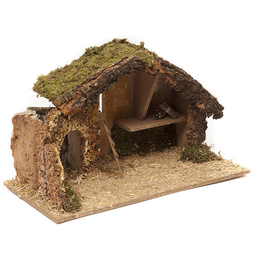 Nativity setting, stable 30x50x24cm in cork and wood 3