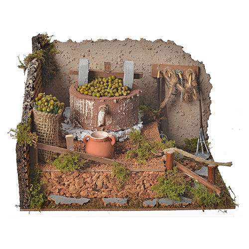 Nativity setting, olive mill with pump 24x12x17,5cm 1