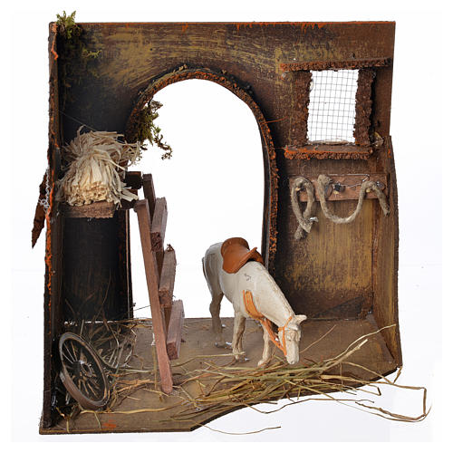 Nativity setting, workshop, manger and horse 20x14x20cm 1