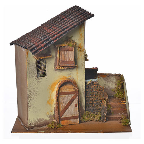 Nativity setting, yellow farmhouse with stairs 28x15x27cm 1