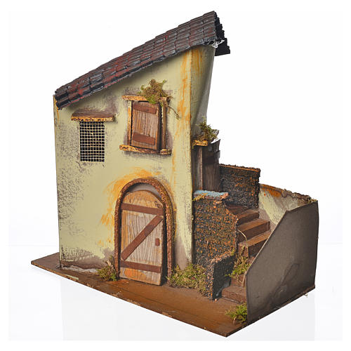 Nativity setting, yellow farmhouse with stairs 28x15x27cm 2