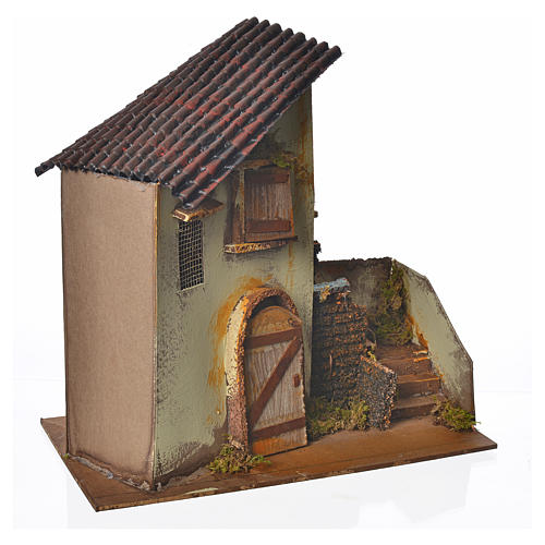 Nativity setting, yellow farmhouse with stairs 28x15x27cm 3