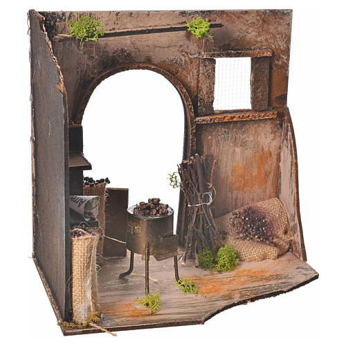 Nativity setting, chestnut seller shop 20x14x20cm 3