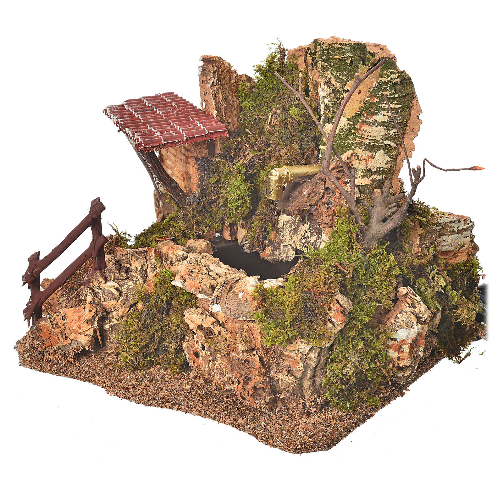 Fontaine avec village miniature crèche napolitaine 10 cm 15x20x10 cm