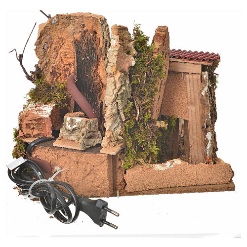 Fontaine en miniature roche et maison, décor crèche 4