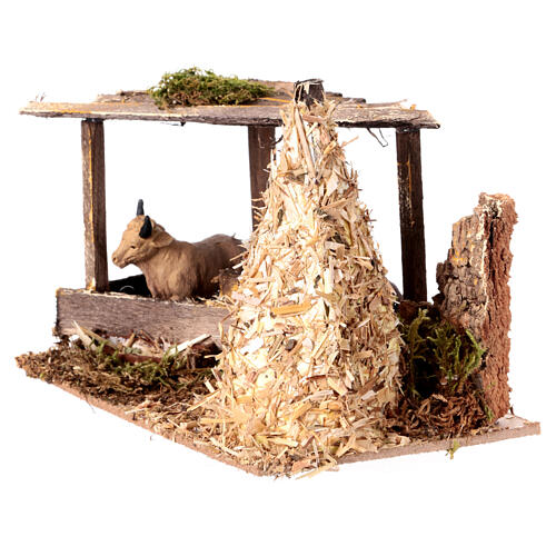 Nativity setting, fence with donkey and straw stack 11x15x10cm 3