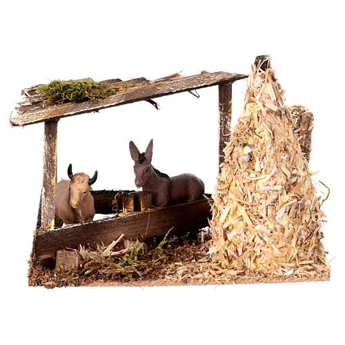 Nativity setting, fence with donkey and straw stack 11x15x10cm 1