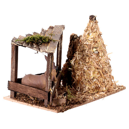 Nativity setting, fence with donkey and straw stack 11x15x10cm 2