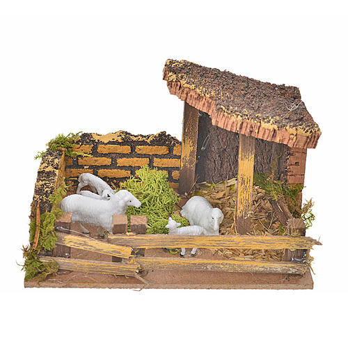 Nativity setting, fence with sheep 11x15x10cm 1