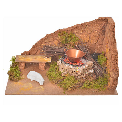 Nativity setting with flame effect fire and sheep 10x20x12cm 4