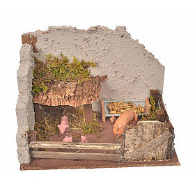 Ambientações para Presépio: lojas, casas, poços: Cerca com porcos 11x15x10 cm