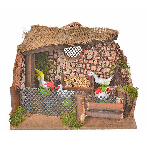 Nativity setting, fence with hens and cock 11x15x10cm 1