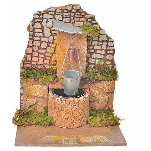 Brunnen mit Pumpe und Eimer für Krippe, 14x12x14cm 1