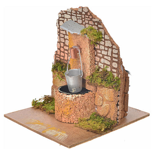 Brunnen mit Pumpe und Eimer für Krippe, 14x12x14cm 2