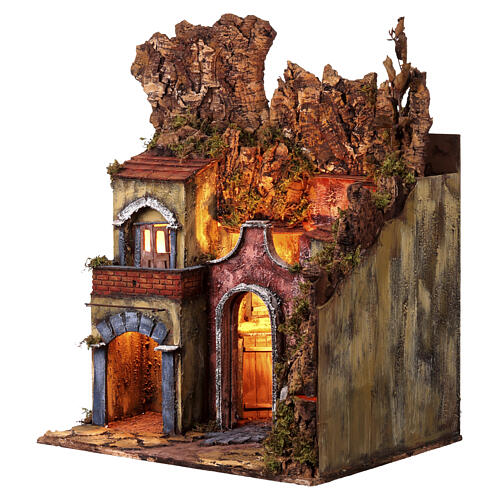 Neapolitan nativity setting, village, 1700 style with arch 3