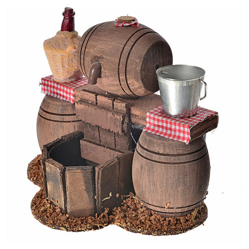 Neapolitan nativity setting, cellar with cask and water pump 11x 3