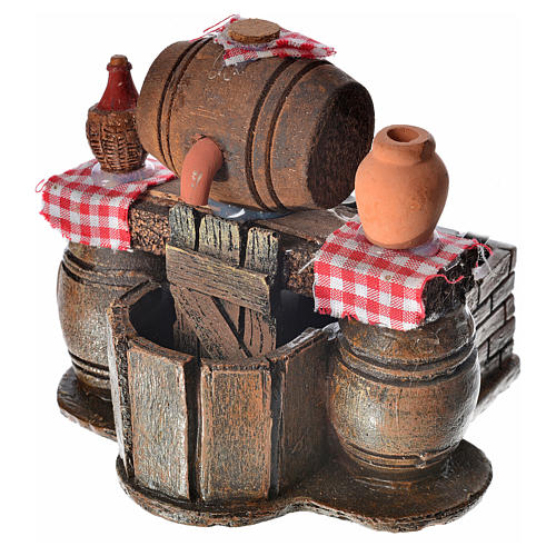 Neapolitan nativity setting, cellar with cask and water pump 9x1 3