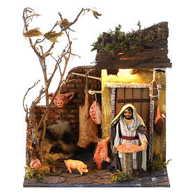 Animated Neapolitan nativity figurine, butcher 10cm