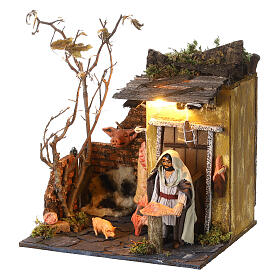 Animated Neapolitan nativity figurine, butcher 10cm
