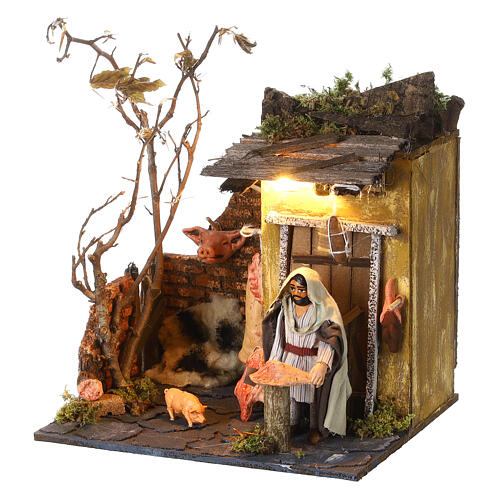 Animated Neapolitan nativity figurine, butcher 10cm 2