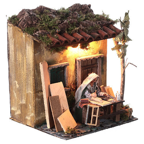 Animated Neapolitan nativity figurine, carpenter 10cm 3