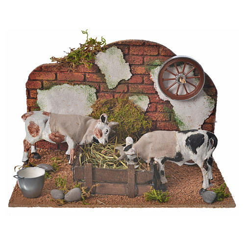 Moving neapolitan nativity setting, cows at the manger 10cm 1