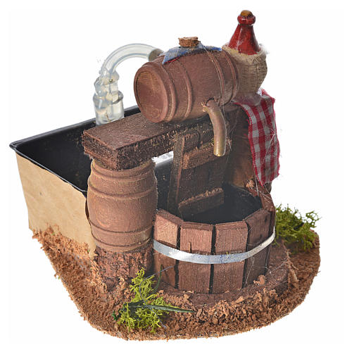 Neapolitan nativity setting, cellar with cask and water pump 8x1 2