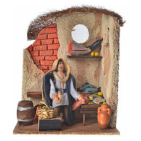 Animated Neapolitan nativity figurine, fishmonger 10cm