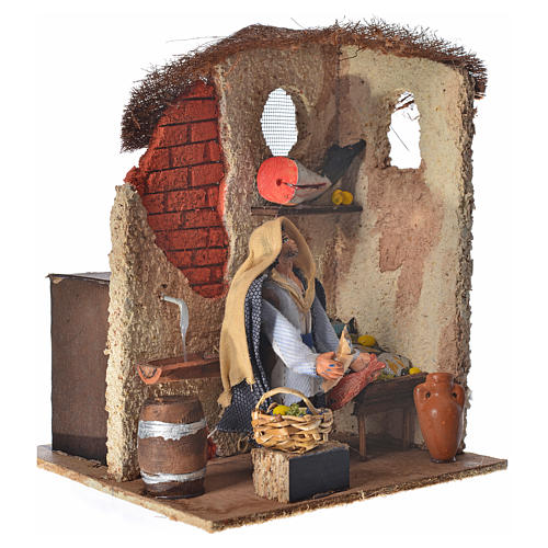 Animated Neapolitan nativity figurine, fishmonger 10cm 2