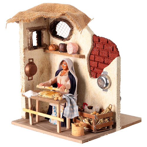 Animated Neapolitan nativity figurine, woman kneading 10cm 2