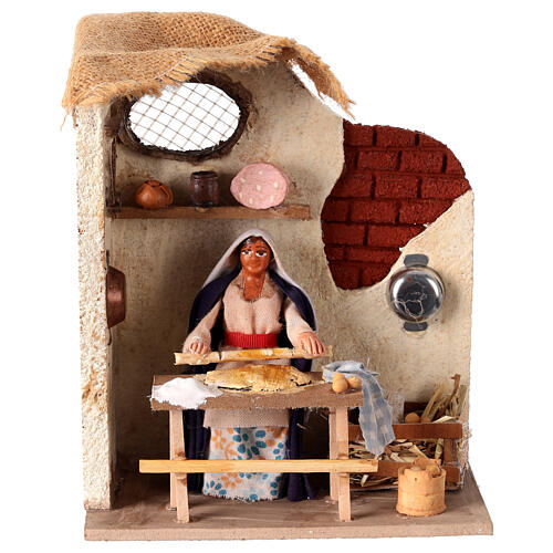 Animated Neapolitan nativity figurine, woman kneading 10cm 1