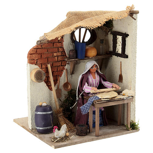 Animated Neapolitan nativity figurine, woman kneading 10cm 3