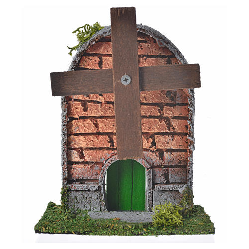 Nativity setting, wind mill in wood and cork with arched roof 12 1