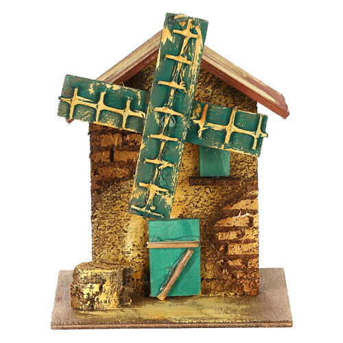 Nativity setting, wind mill made of wood and cork 12x10x6cm 1
