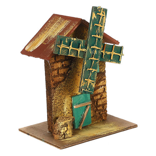 Nativity setting, wind mill made of wood and cork 12x10x6cm 3