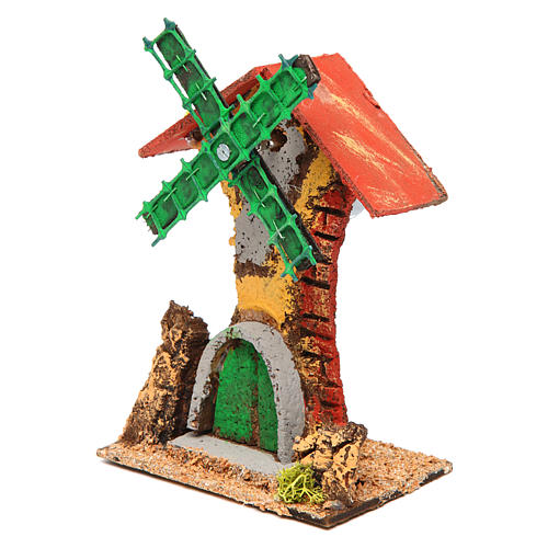 Nativity setting, wind mill in wood and cork 12x10x6cm 2