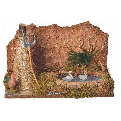 Nativity setting, pond with geese and sheaf 15x24x13cm 1