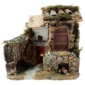 Maison en miniature pour crèche avec feu 17x20x15cm