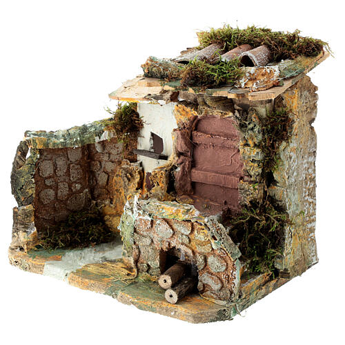 Maison en miniature pour crèche avec feu 17x20x15cm 2