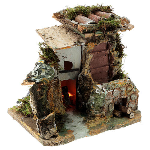Maison en miniature pour crèche avec feu 17x20x15cm 3