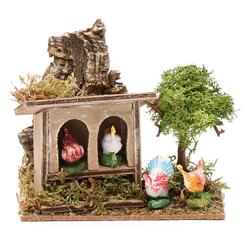 Nativity setting, cock and hens 10cm 1