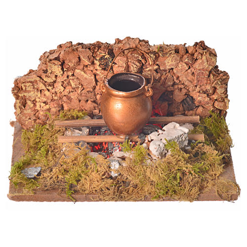 Nativity setting, fire with flickering LED and pot 10x6x5.5cm 6
