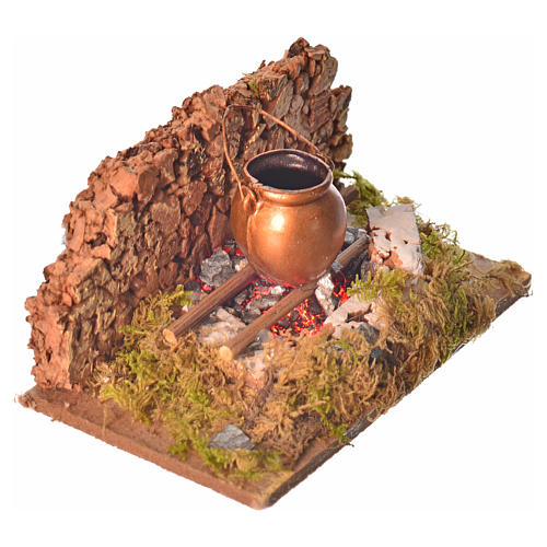 Nativity setting, fire with flickering LED and pot 10x6x5.5cm 7