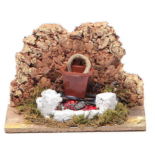 Nativity setting, fire with flickering LED and pot 10x6x5.5cm 1